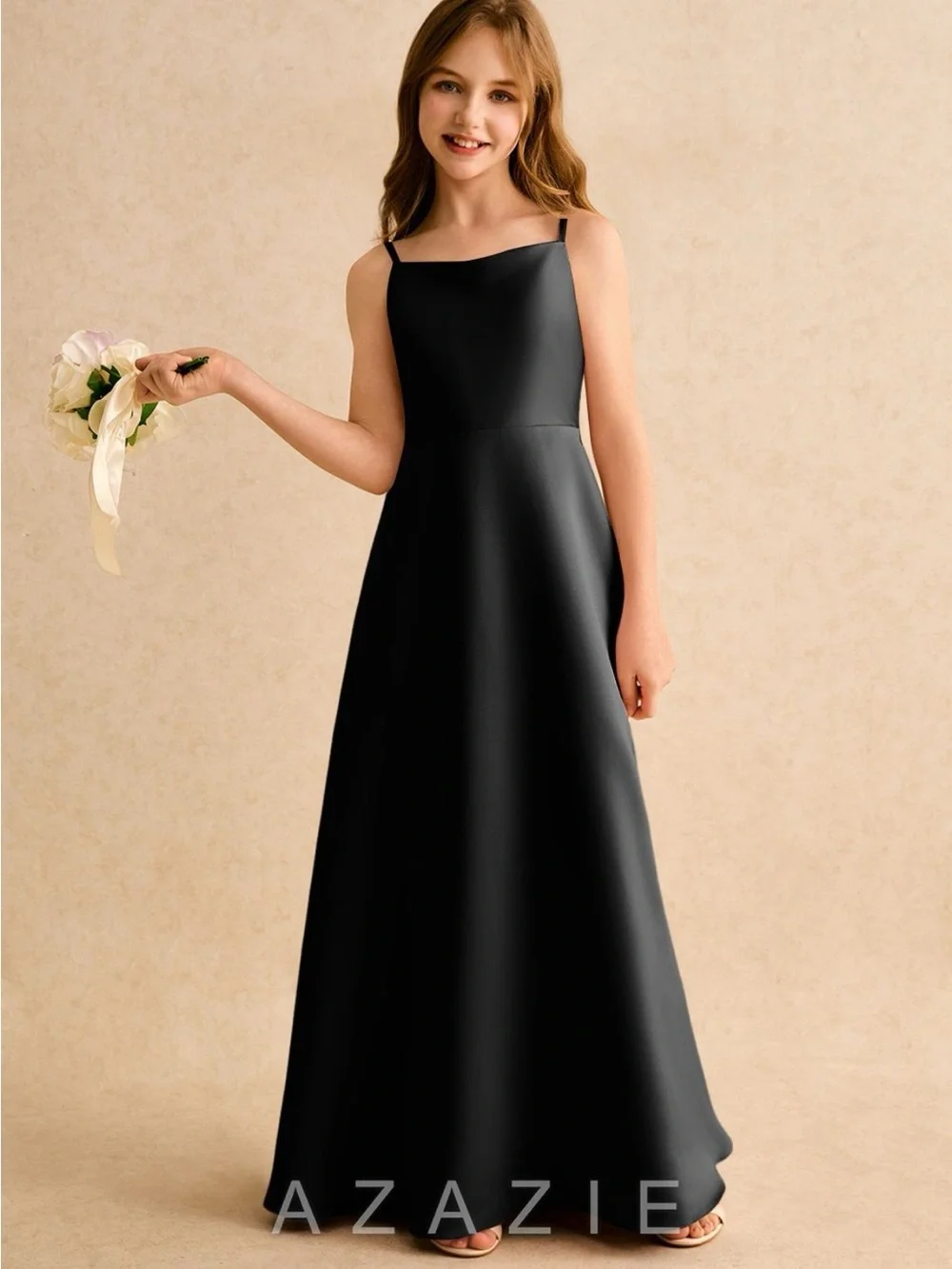Elegant Black Satin A-Line Slip Dress with bow junior size 12